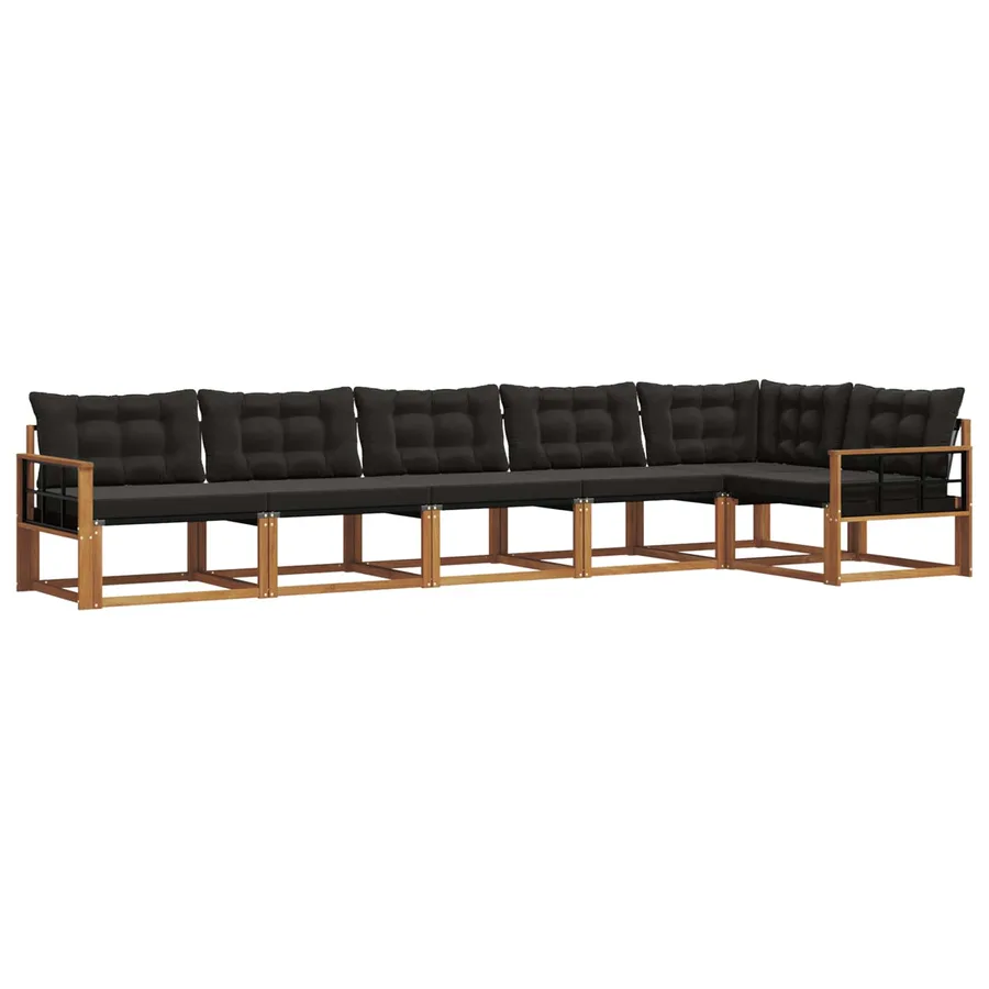 Ensemble de canapés d'extérieur 6 pcs Naturel et Noir - 2