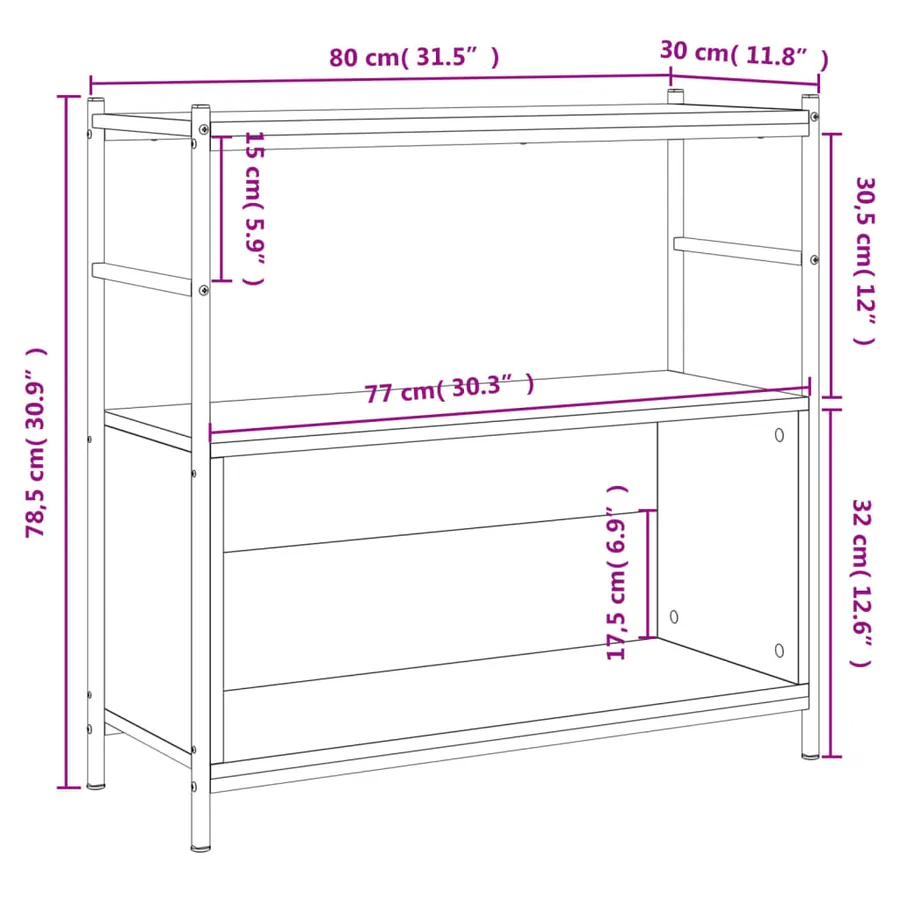 Bibliothèque sonoma gris 80x30x78,5 cm bois d'ingénierie et fer - 9