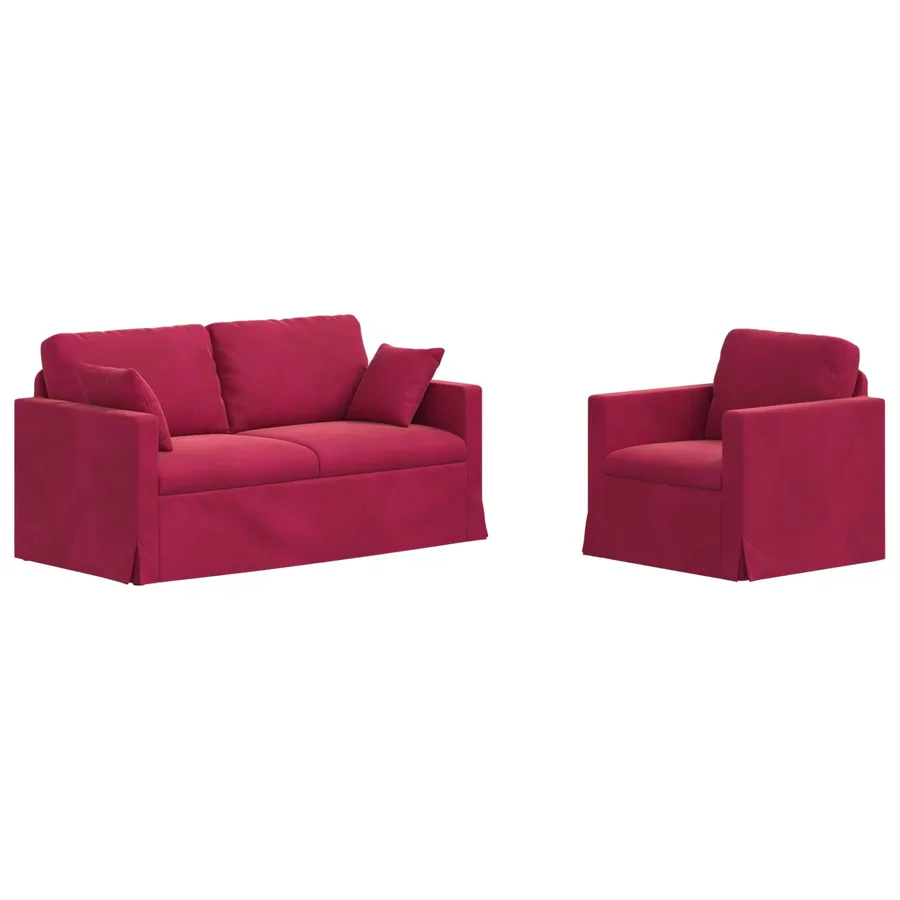 Ensemble de Canapés 2 pcs Bordeaux 158 x 78 x 80 cm Velours - 2