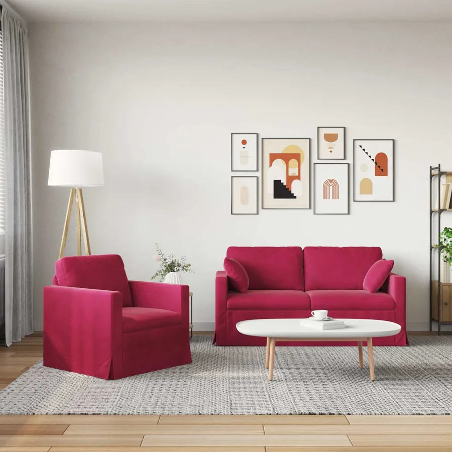 Ensemble de Canapés 2 pcs Bordeaux 158 x 78 x 80 cm Velours - 3