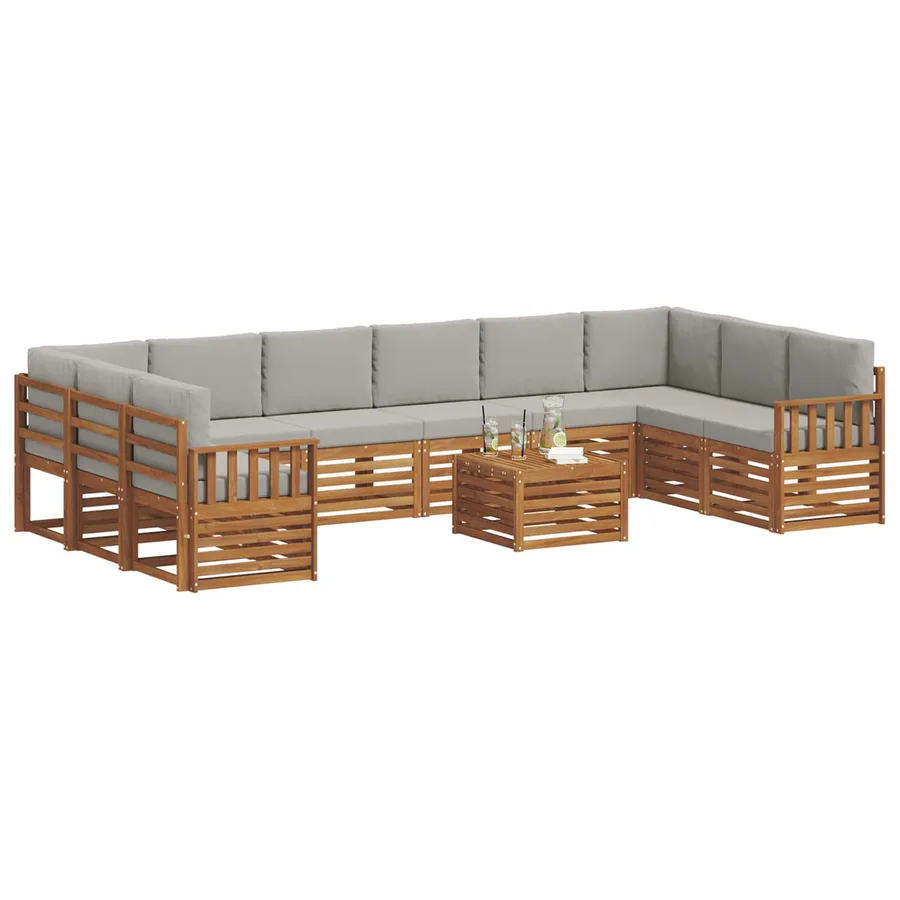 Ensemble de canapés d'extérieur 11 pcs Gris Naturel et Clair - 3