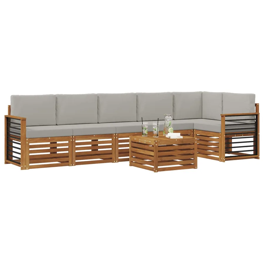 Ensemble de canapé d'angle 7 pcs Gris Naturel et Clair - 3