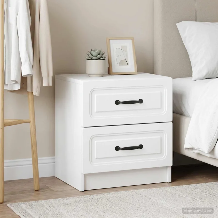Cabinet de chevet avec tiroir 2 pcs Blanc 43 x 34,5 x 44,5 cm