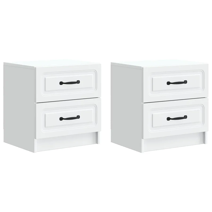 Cabinet de chevet avec tiroir 2 pcs Blanc 43 x 34,5 x 44,5 cm - 2