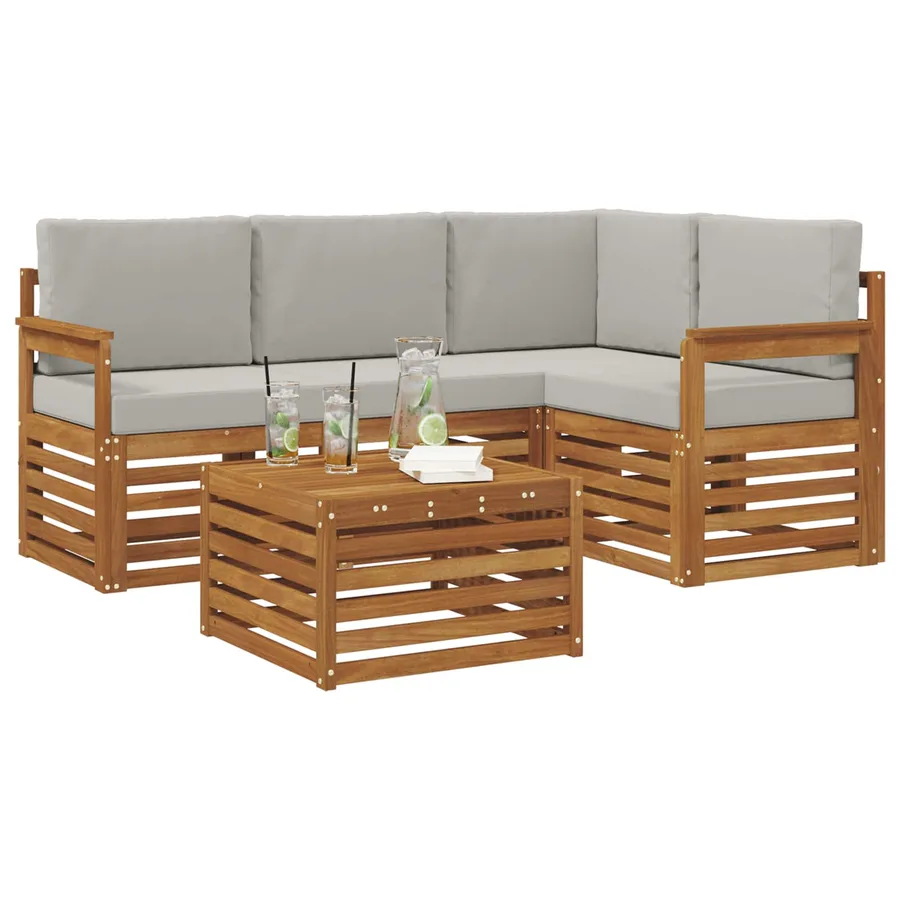 Ensemble de canapés d'extérieur 5 pcs Gris Naturel et Clair - 3