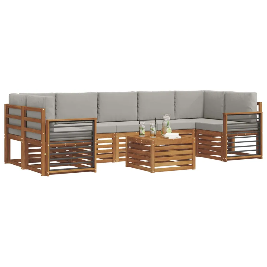 Ensemble de canapés d'extérieur 8 pcs Gris Naturel et Clair - 3