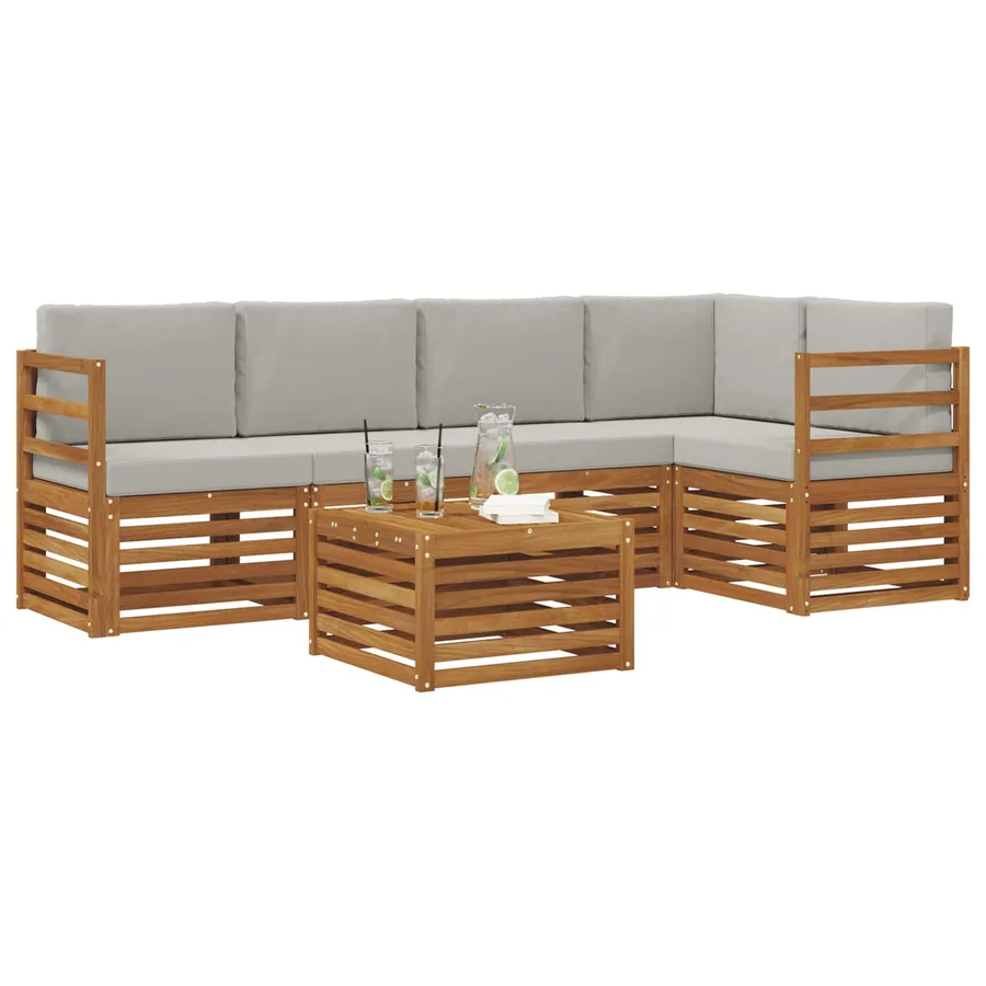 Ensemble de canapé d'angle 6 pcs Gris Naturel et Clair - 3