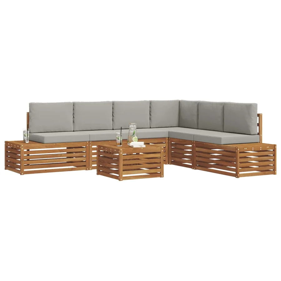 Ensemble de canapés d'extérieur 7 Pièce Gris Naturel et Clair - 3