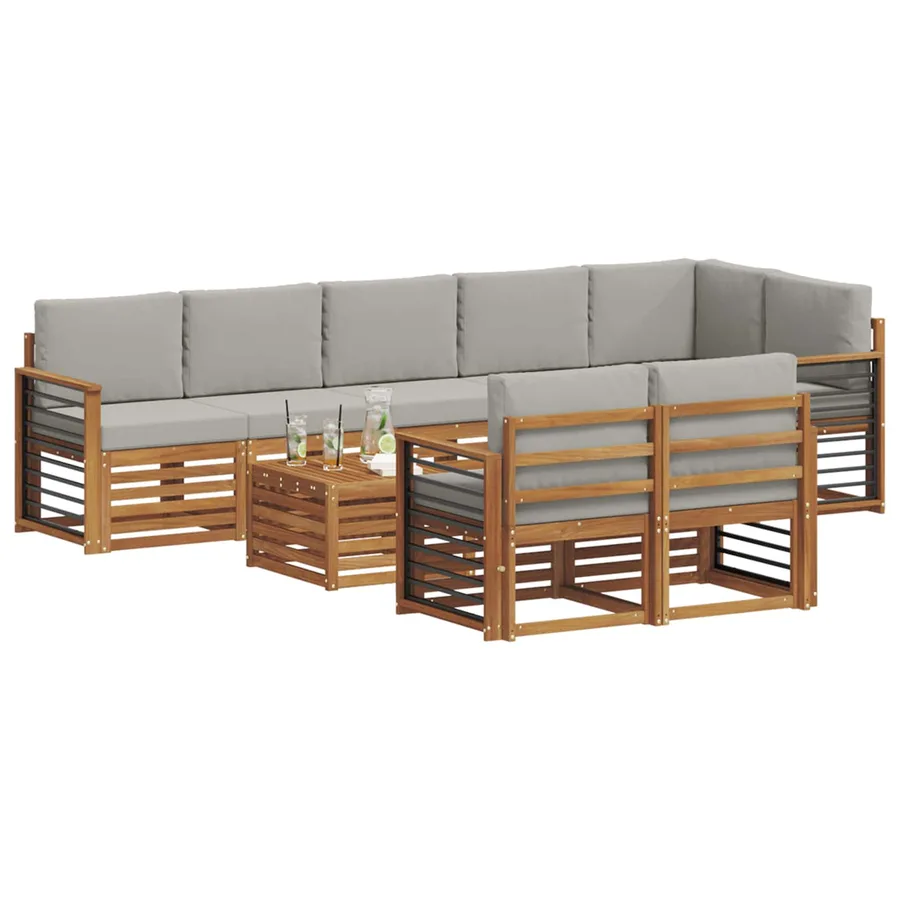 Ensembles de canapés avec coussin 9 pcs Gris Naturel et Clair - 3