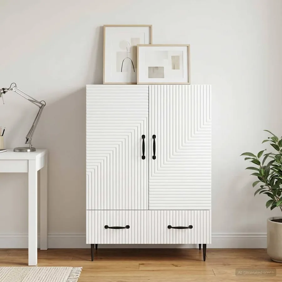 Buffet Blanc brillant 66 x 34,5 x 95 cm Bois d'ingénierie