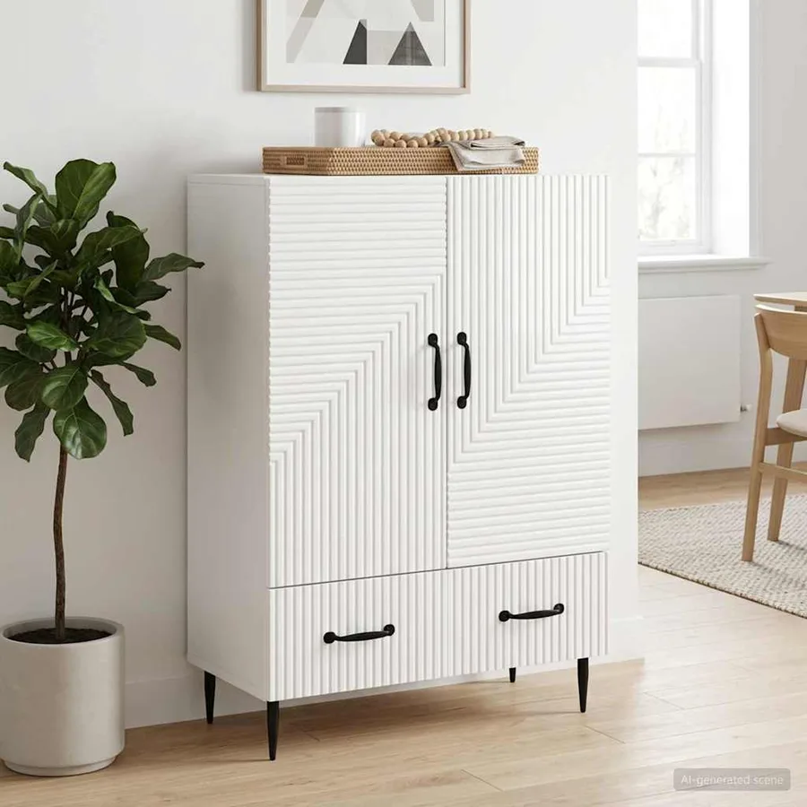 Buffet Blanc brillant 66 x 34,5 x 95 cm Bois d'ingénierie - 3