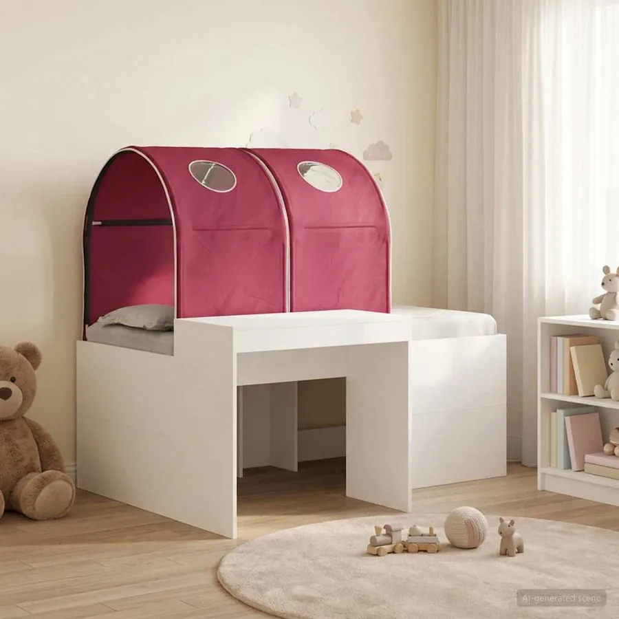 Lit avec Tunnel 3 pc Chêne Artisanal et Rouge Bois d'ingénierie