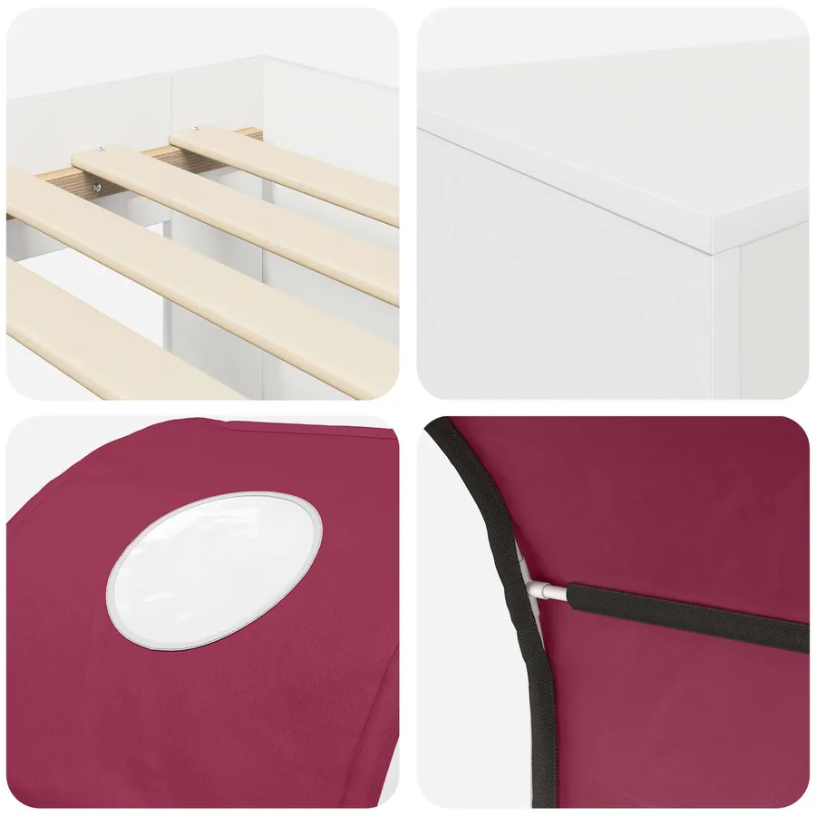 Lit avec Tunnel 3 pc Chêne Artisanal et Rouge Bois d'ingénierie - 9