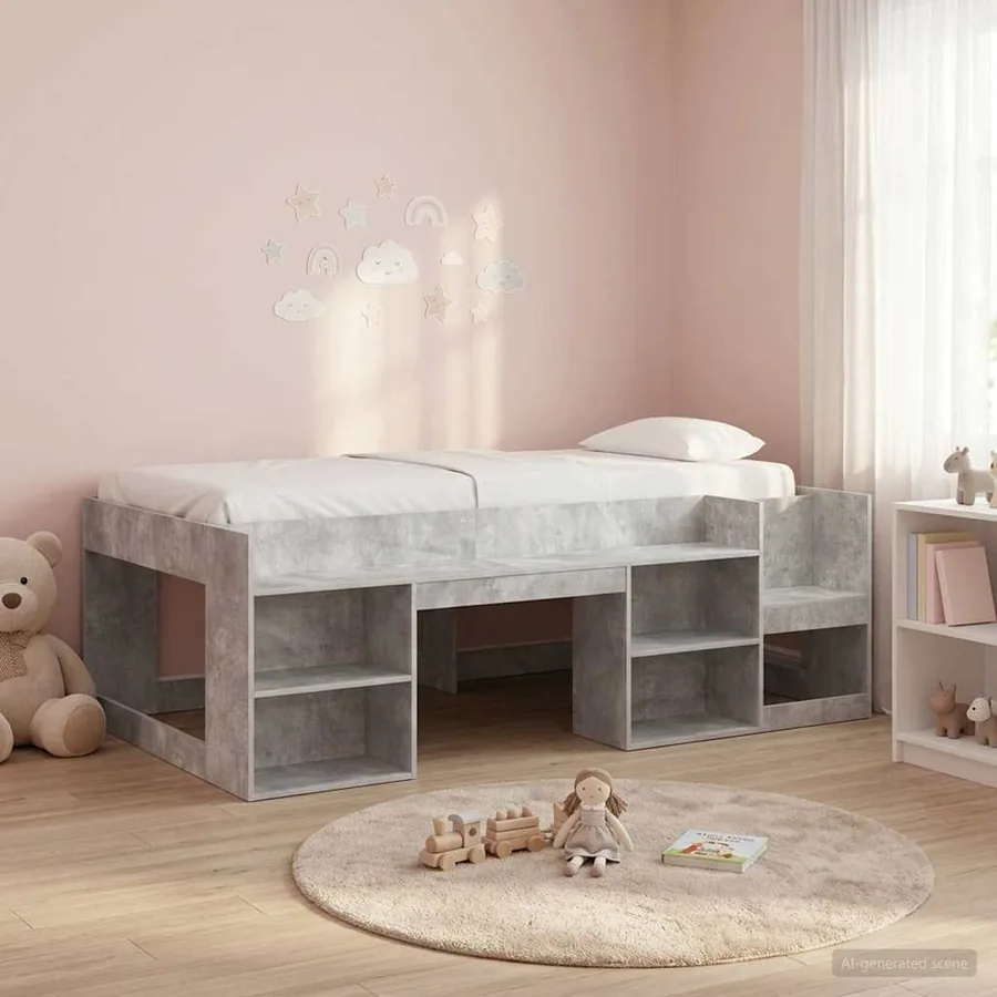 Cadre de lit pour enfants avec rangement Gris béton 90 x 190 cm