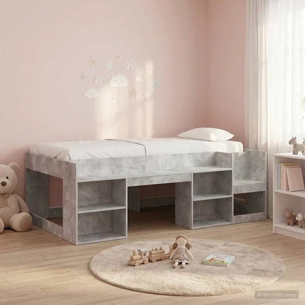 Cadre de lit pour enfants avec rangement Gris béton 90 x 190 cm