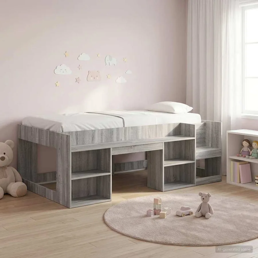 Cadre de lit pour enfants avec rangement Sonoma gris