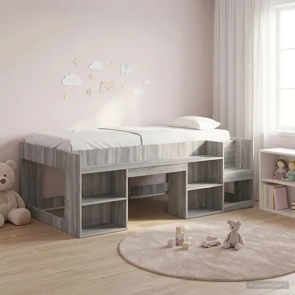 Cadre de lit pour enfants avec rangement Sonoma gris