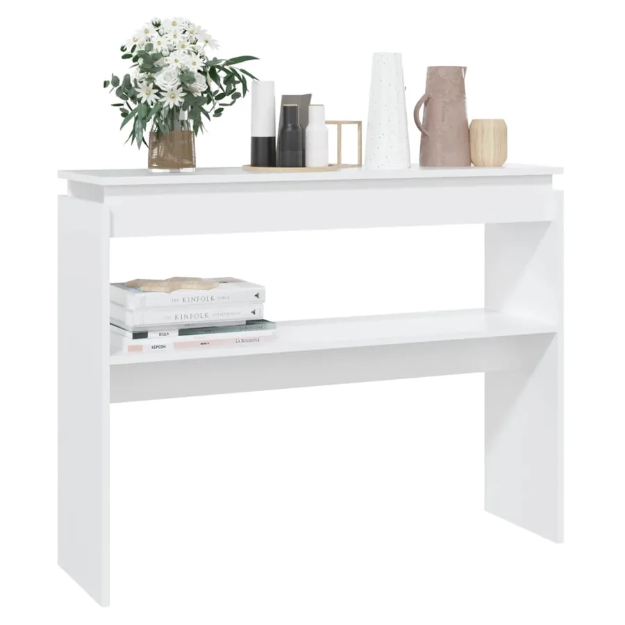 Table console blanc 102x30x80 cm bois d'ingénierie - 5