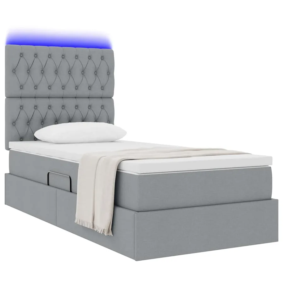Lit de rangement LED avec matelas Gris clair 100 x 200 cm Tissu - 3