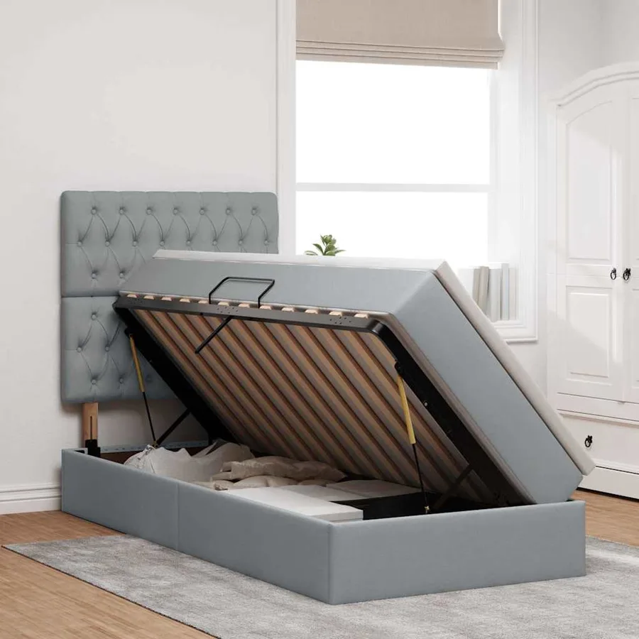 Lit de rangement LED avec matelas Gris clair 100 x 200 cm Tissu - 4