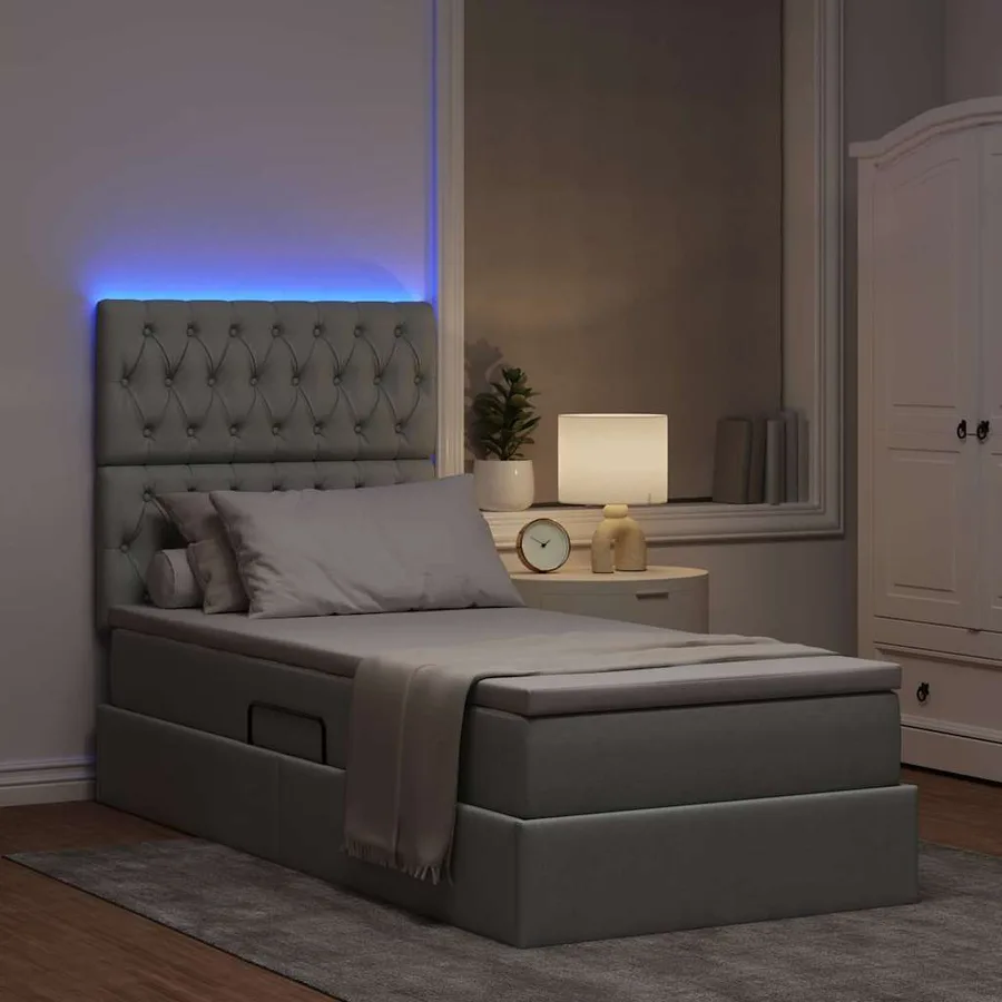Lit de rangement LED avec matelas Gris clair 100 x 200 cm Tissu - 5