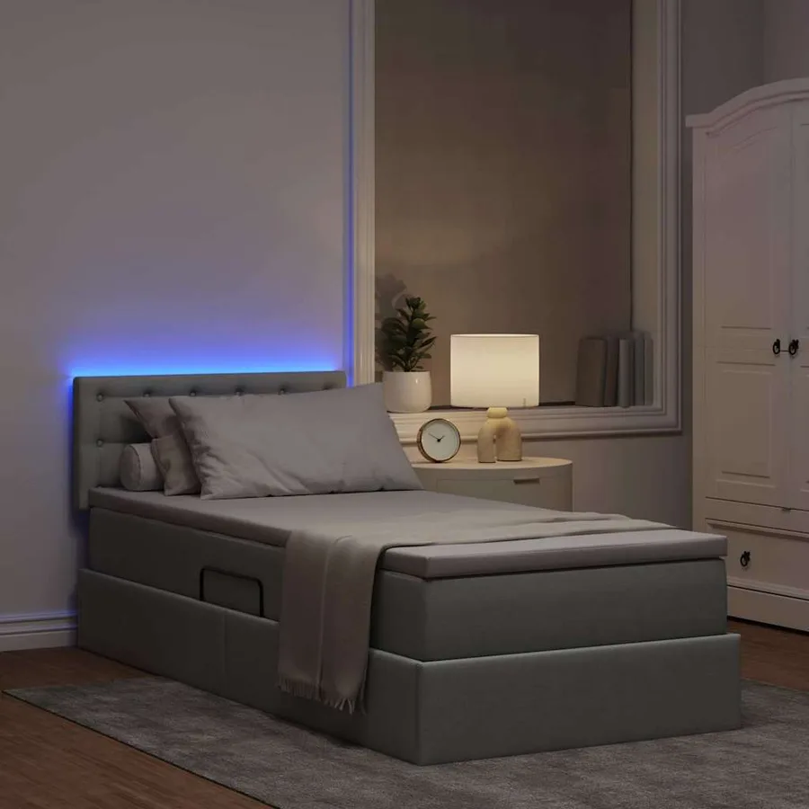 Lit de rangement LED avec matelas Gris clair 100 x 200 cm Tissu - 5