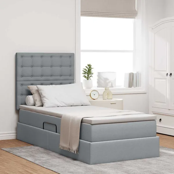 Lit de rangement LED avec matelas Gris clair 100 x 200 cm Tissu