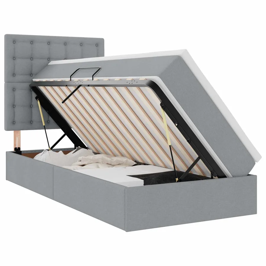 Lit de rangement LED avec matelas Gris clair 100 x 200 cm Tissu - 2