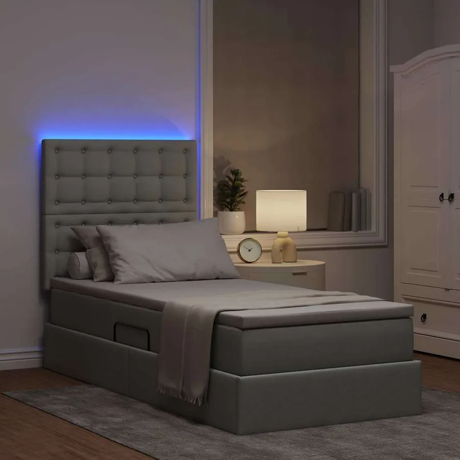 Lit de rangement LED avec matelas Gris clair 100 x 200 cm Tissu - 5