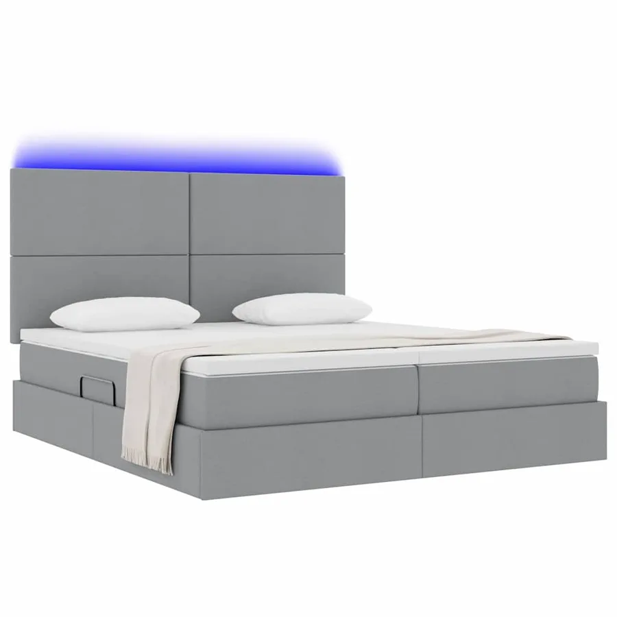 Lit de rangement LED avec matelas Gris clair 200 x 200 cm Tissu - 3