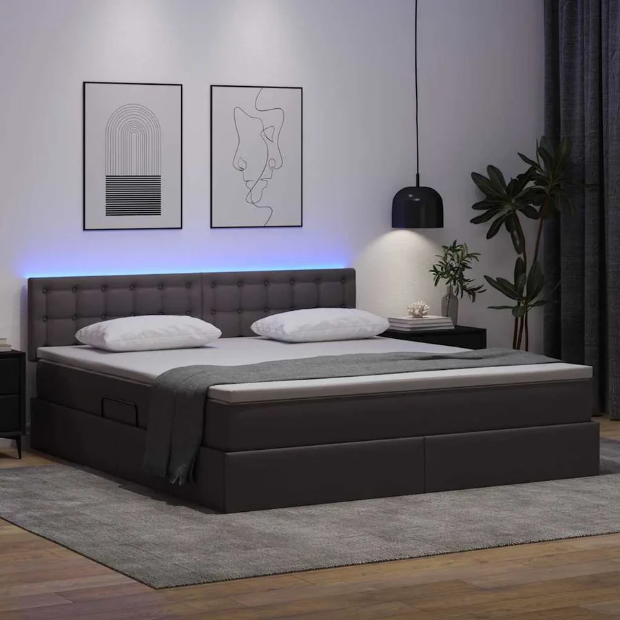 Lit avec rangement et LED Gris 160 x 200 cm Cuir synthétique - 5