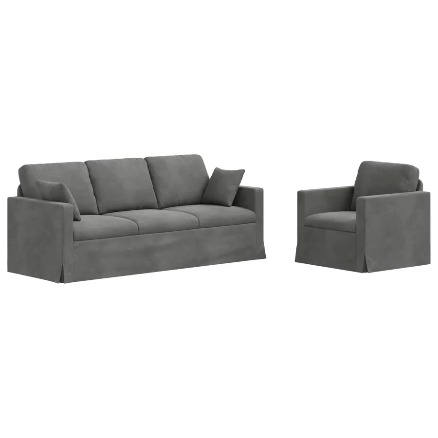 Ensemble de Canapés 2 pcs Gris foncé 198 x 78 x 80 cm Velours - 2
