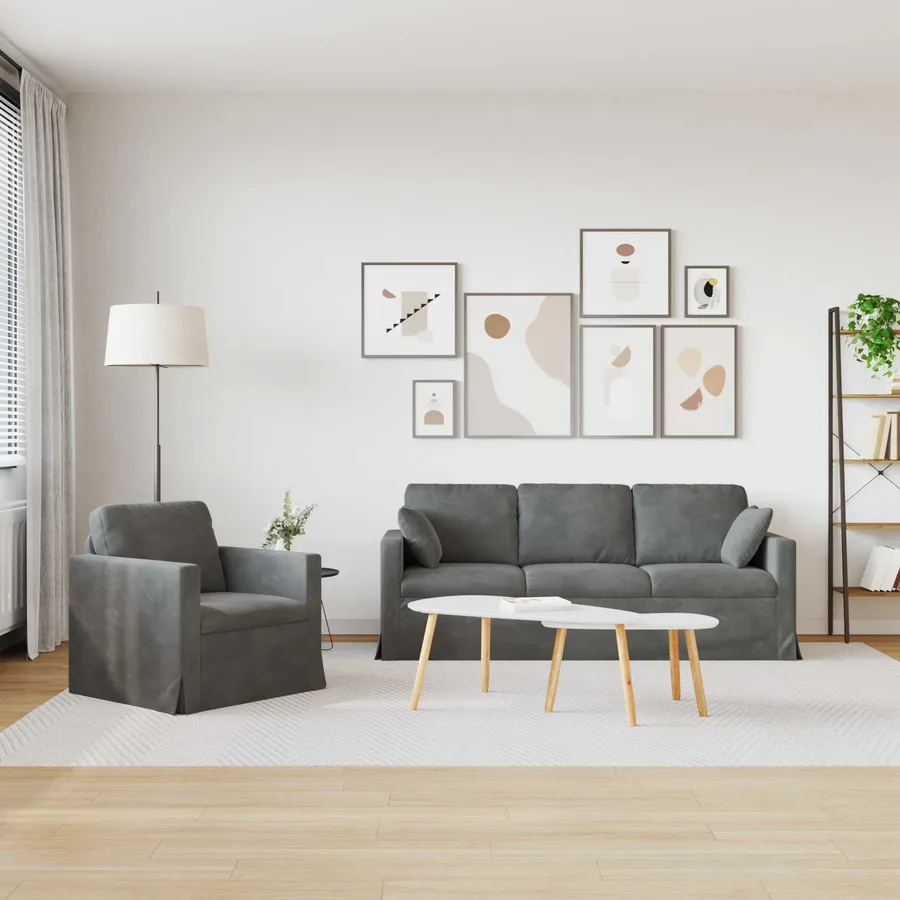Ensemble de Canapés 2 pcs Gris foncé 198 x 78 x 80 cm Velours - 3