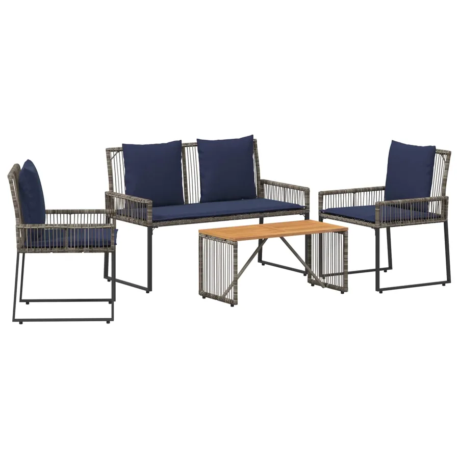 Ensemble de meubles d'extérieur 9 pcs Gris et bleu marine - 2