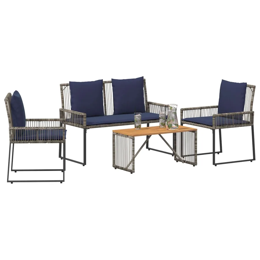 Ensemble de meubles d'extérieur 9 pcs Gris et bleu marine - 3