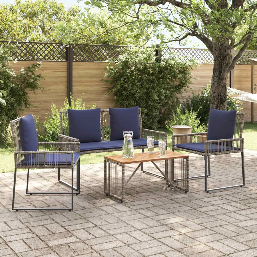 Ensemble de meubles d'extérieur 9 pcs Gris et bleu marine - 4