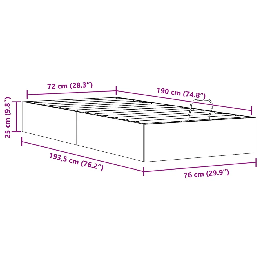 Cadre de lit ottoman avec rangement Brun cire 75 x 190 cm - 12