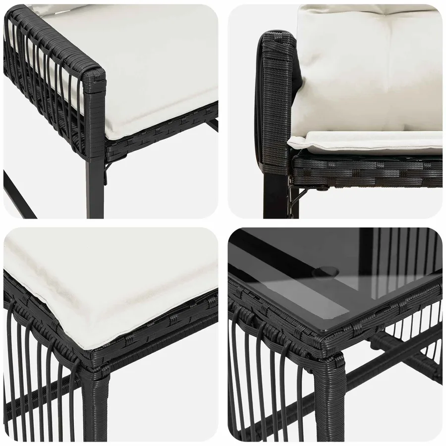 Ensemble de meubles d'extérieur 11 pcs Noir et blanc crème - 11