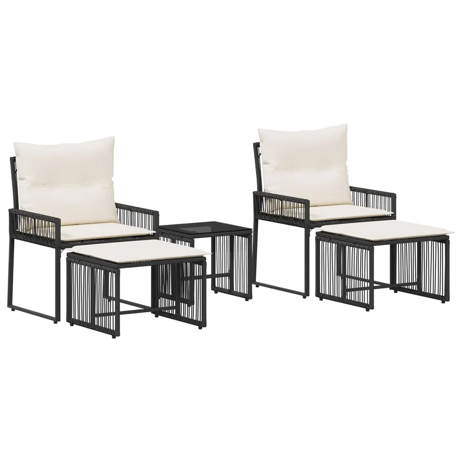 Ensemble de meubles d'extérieur 11 pcs Noir et blanc crème - 2