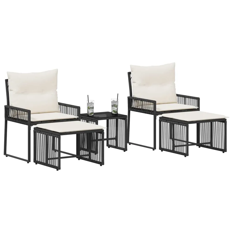 Ensemble de meubles d'extérieur 11 pcs Noir et blanc crème - 3