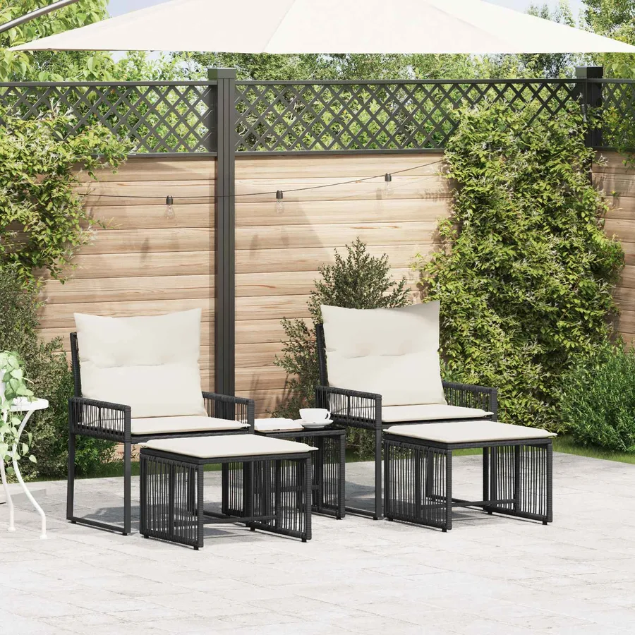 Ensemble de meubles d'extérieur 11 pcs Noir et blanc crème - 4