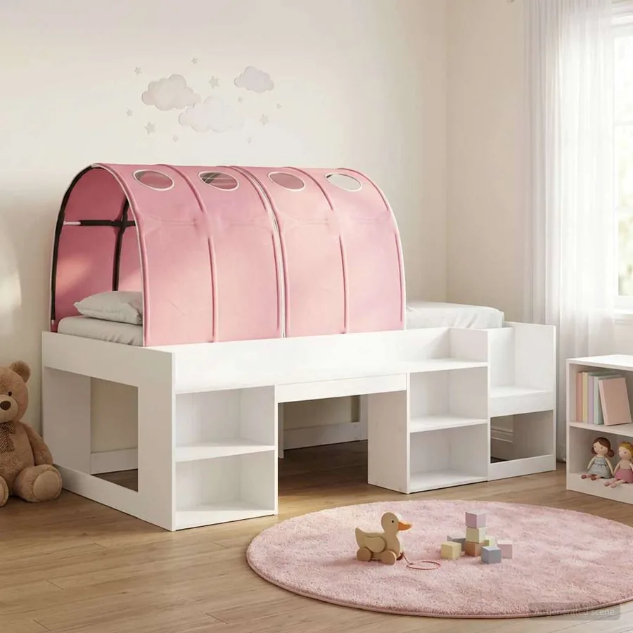Cadre de lit avec tunnel 3 pc Blanc et rose Bois d’ingénierie