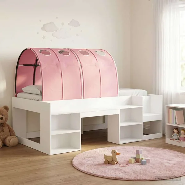 Cadre de lit avec tunnel 3 pc Blanc et rose Bois d’ingénierie