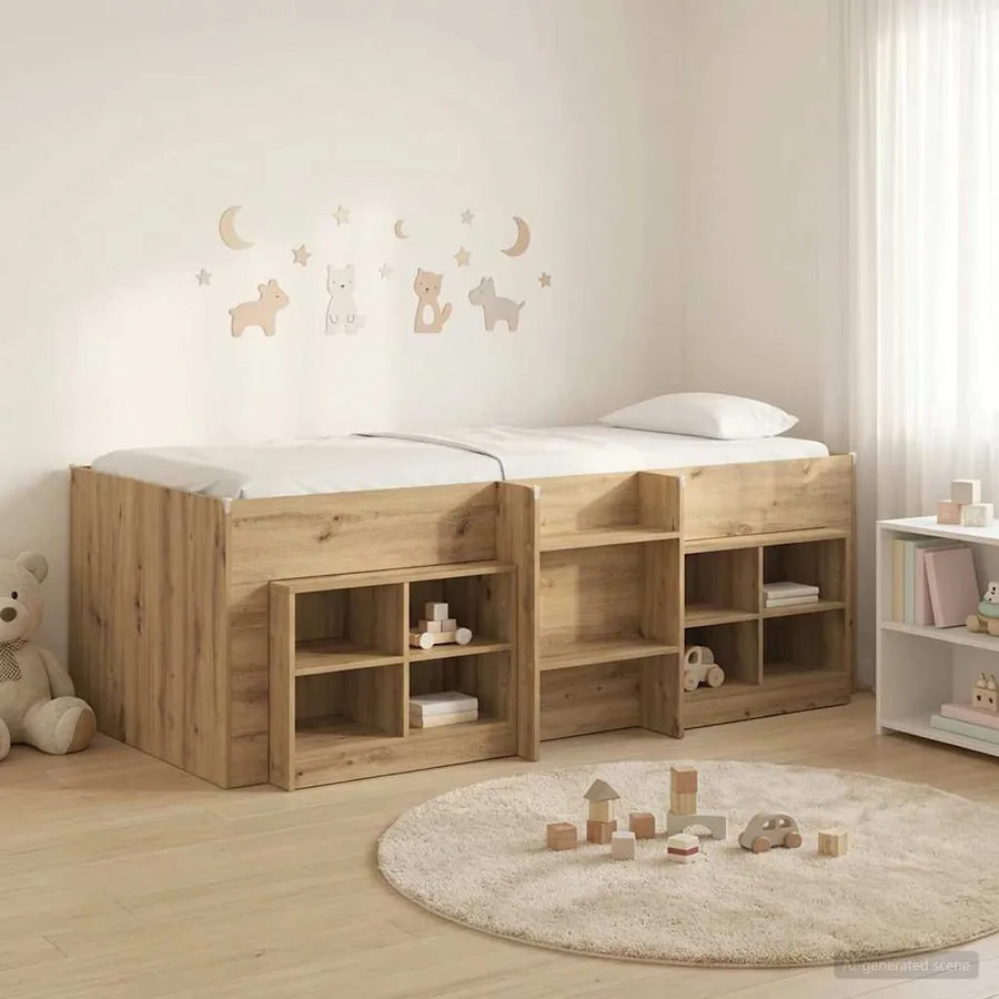 Cadre de lit en loft avec armoire 3 pc Chêne artisanal