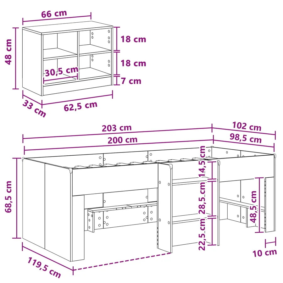 Cadre de lit en loft avec armoire 3 pc Chêne artisanal - 8