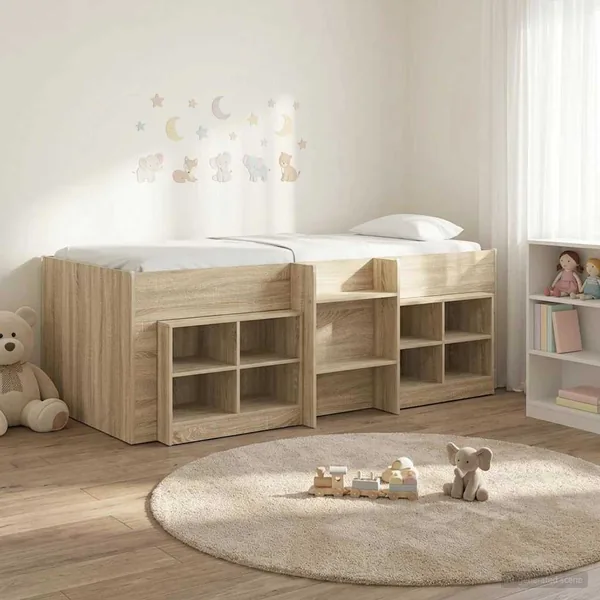 Cadre de lit en loft avec armoire 3 pc Chêne Sonoma