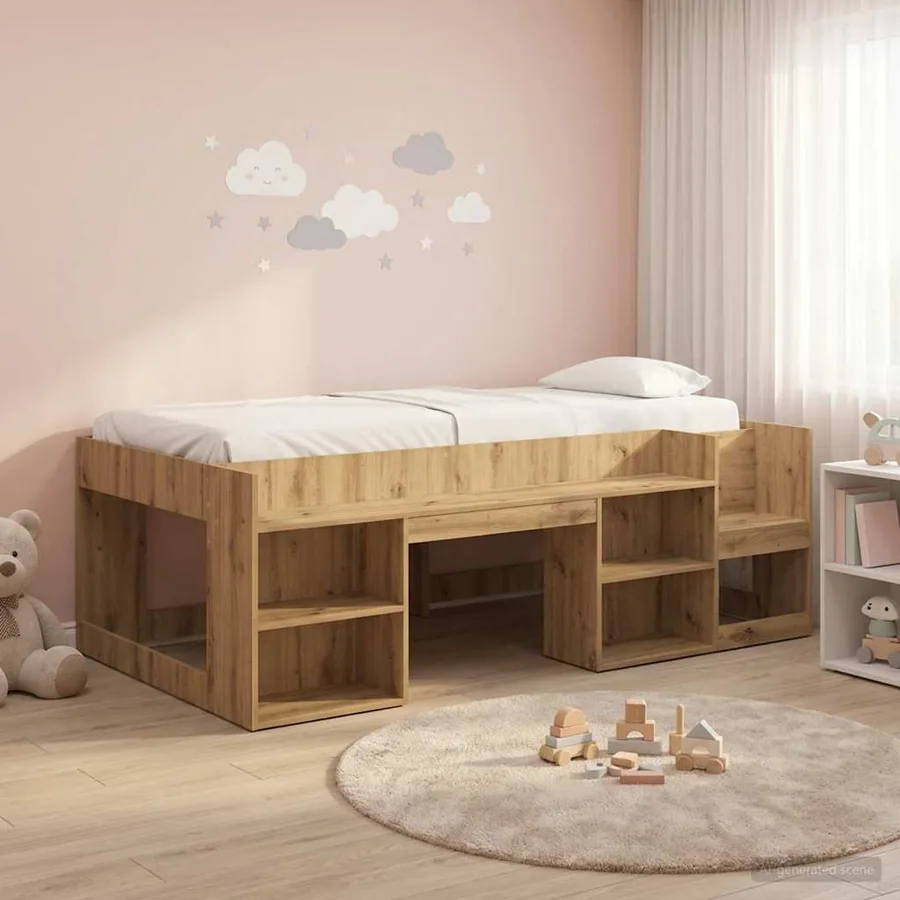 Cadre de lit pour enfants avec rangement Chêne artisanal