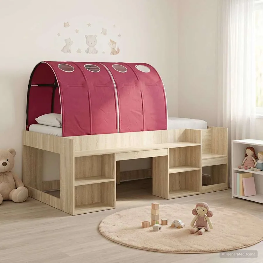 Cadre de lit avec tunnel 3 pc Chêne Sonoma et rouge