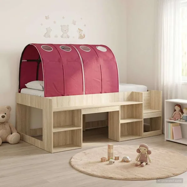 Cadre de lit avec tunnel 3 pc Chêne Sonoma et rouge