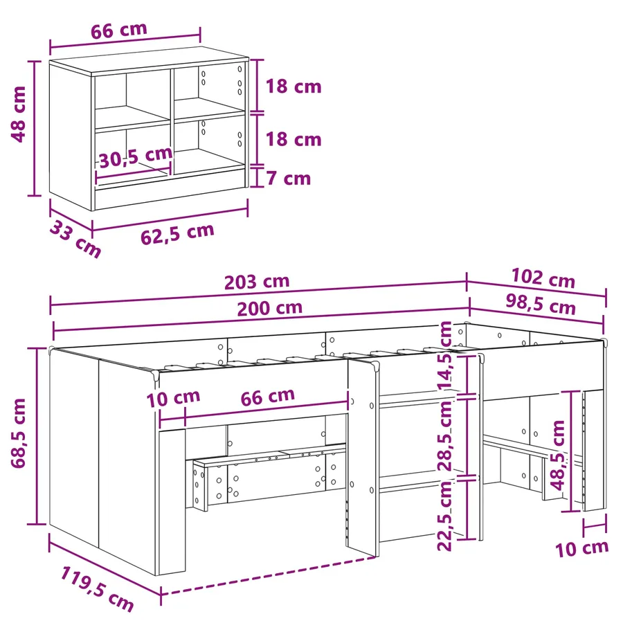 Cadre de lit en loft avec armoire 3 pc Blanc Bois d'ingénierie - 7